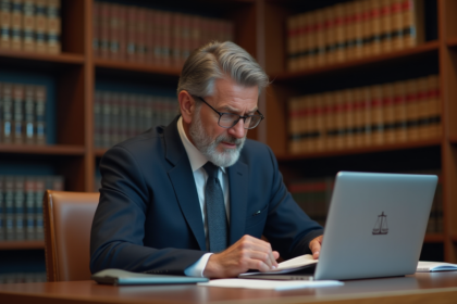 Avocat en costume dans un bureau moderne de droit