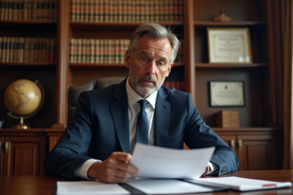 Avocat en costume bleu dans son bureau élégant