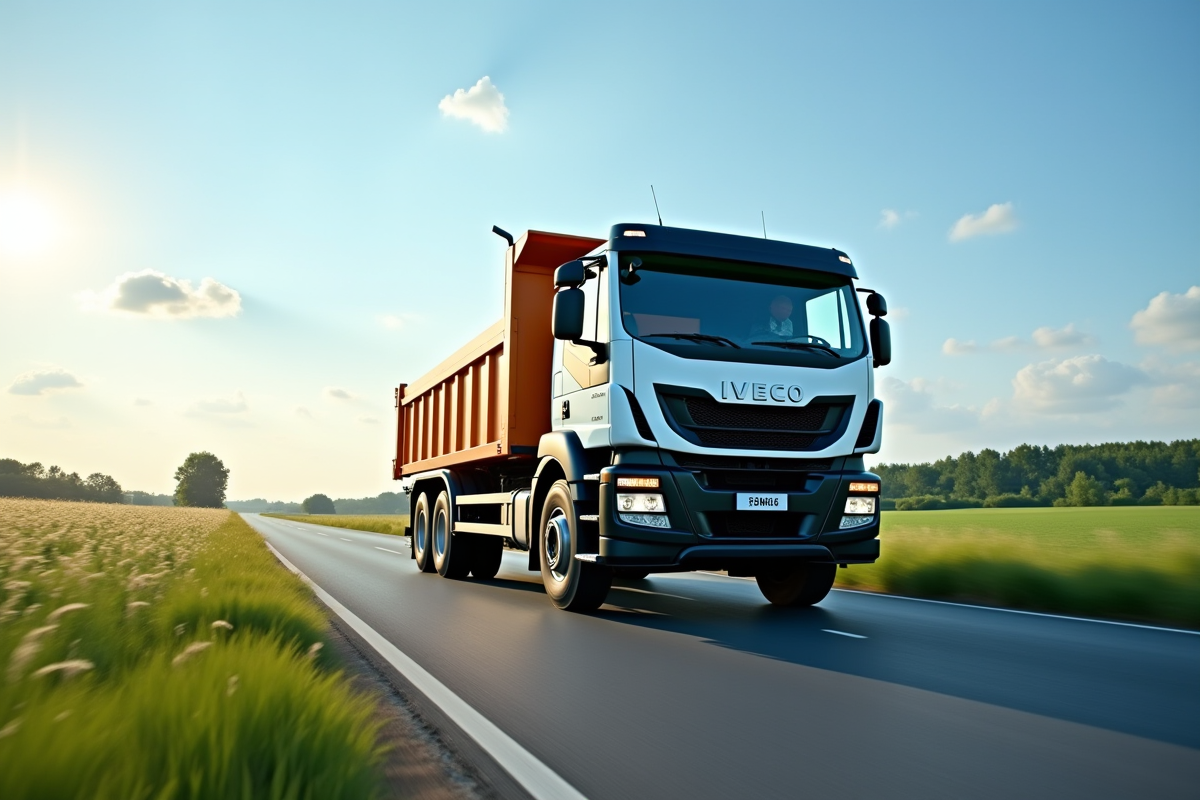 Camion Iveco 3,5 tonnes sur une route rurale en plein air