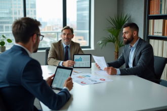 Groupe de professionnels en réunion dans un bureau moderne