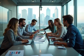 Groupe de jeunes professionnels en réunion de travail