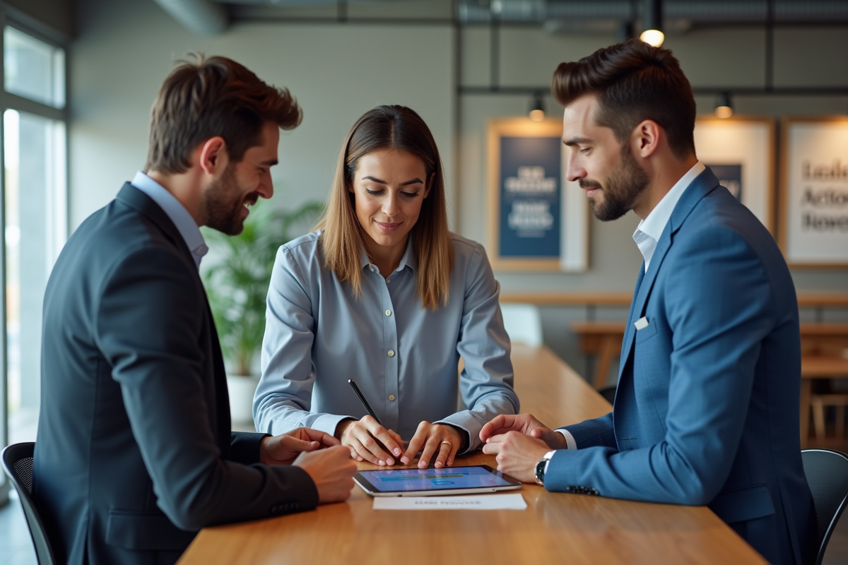 Groupe de professionnels discutant stratégie commerciale