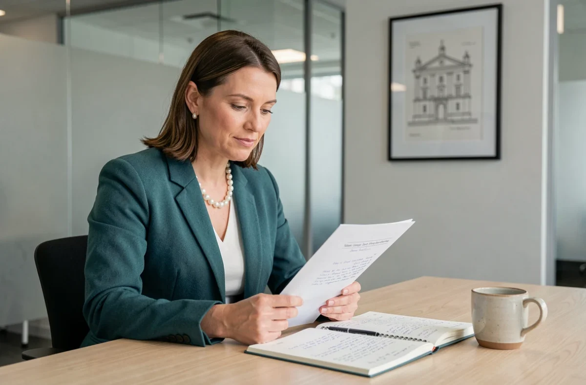 Associée principale d'Esquisse Conseil étudiant une stratégie de recrutement dans un bureau épuré et contemporain en Nouvelle-Aquitaine