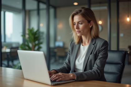 Femme d'affaires au bureau travaillant sur son ordinateur