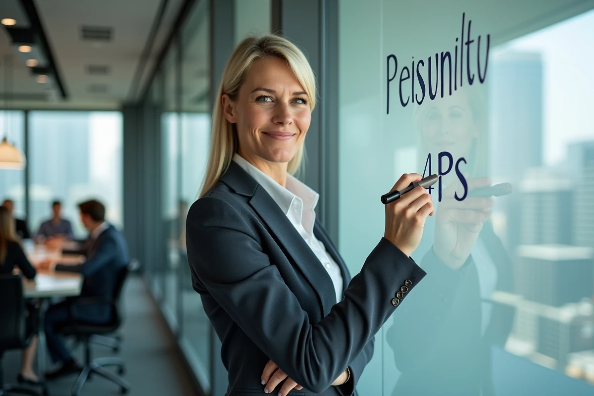 Femme professionnelle dessinant le diagramme des 4 Ps