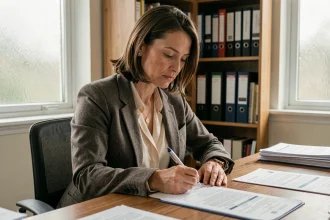 Femme consultant des documents administratifs liés à l'aide sociale DEF Acre et cumul d'aides