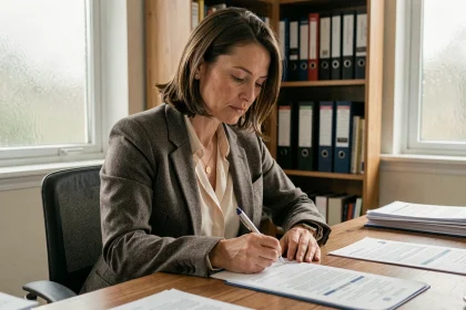 Femme consultant des documents administratifs liés à l'aide sociale DEF Acre et cumul d'aides
