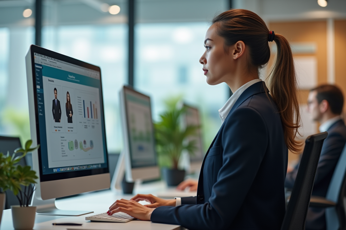 Jeune femme utilisant un logiciel de gestion fournisseurs