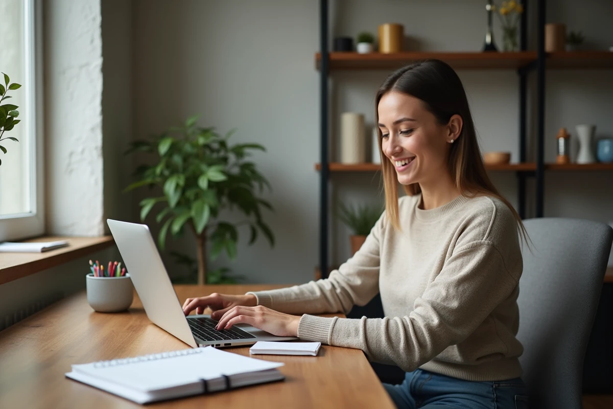 Femme travaillant sur une facture dans un bureau moderne