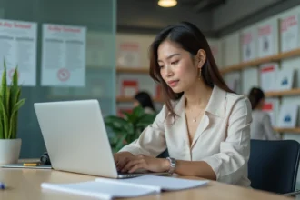 Femme professionnelle organise planning auto à son bureau