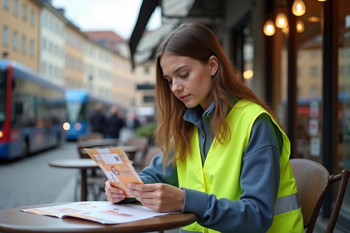 Jeune femme conductrice de camion comptant des francs suisses