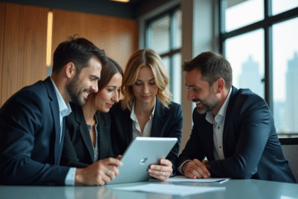 Groupe de professionnels en réunion dans un bureau moderne