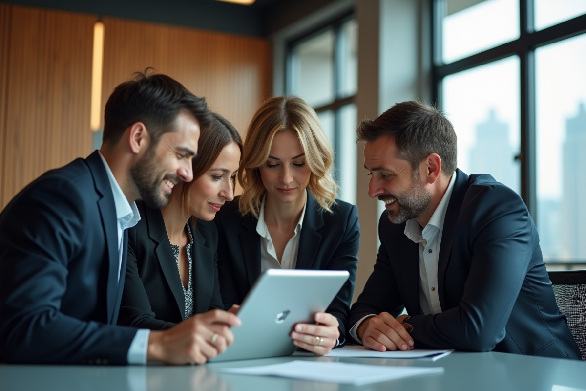 Groupe de professionnels en réunion dans un bureau moderne