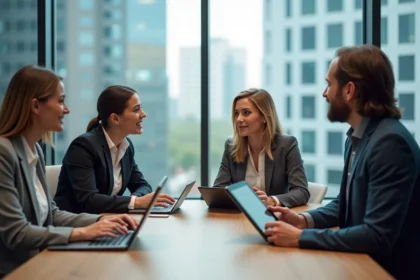Groupe de professionnels HR en réunion dans un bureau moderne