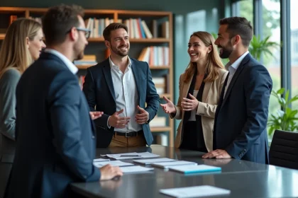 Groupe de professionnels en réunion dans un bureau moderne