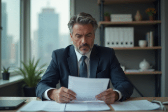 Homme d'affaires en bureau moderne en train de lire des documents