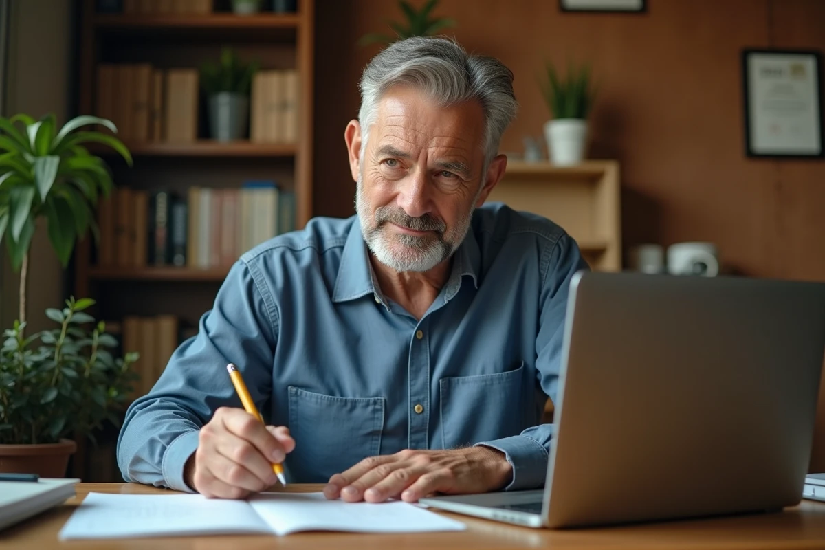 Homme expérimenté travaillant dans son bureau à domicile