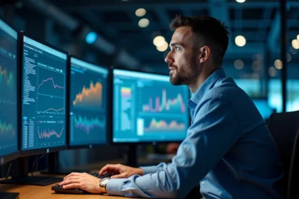 Ingénieur réseau concentré surveillant des écrans de données