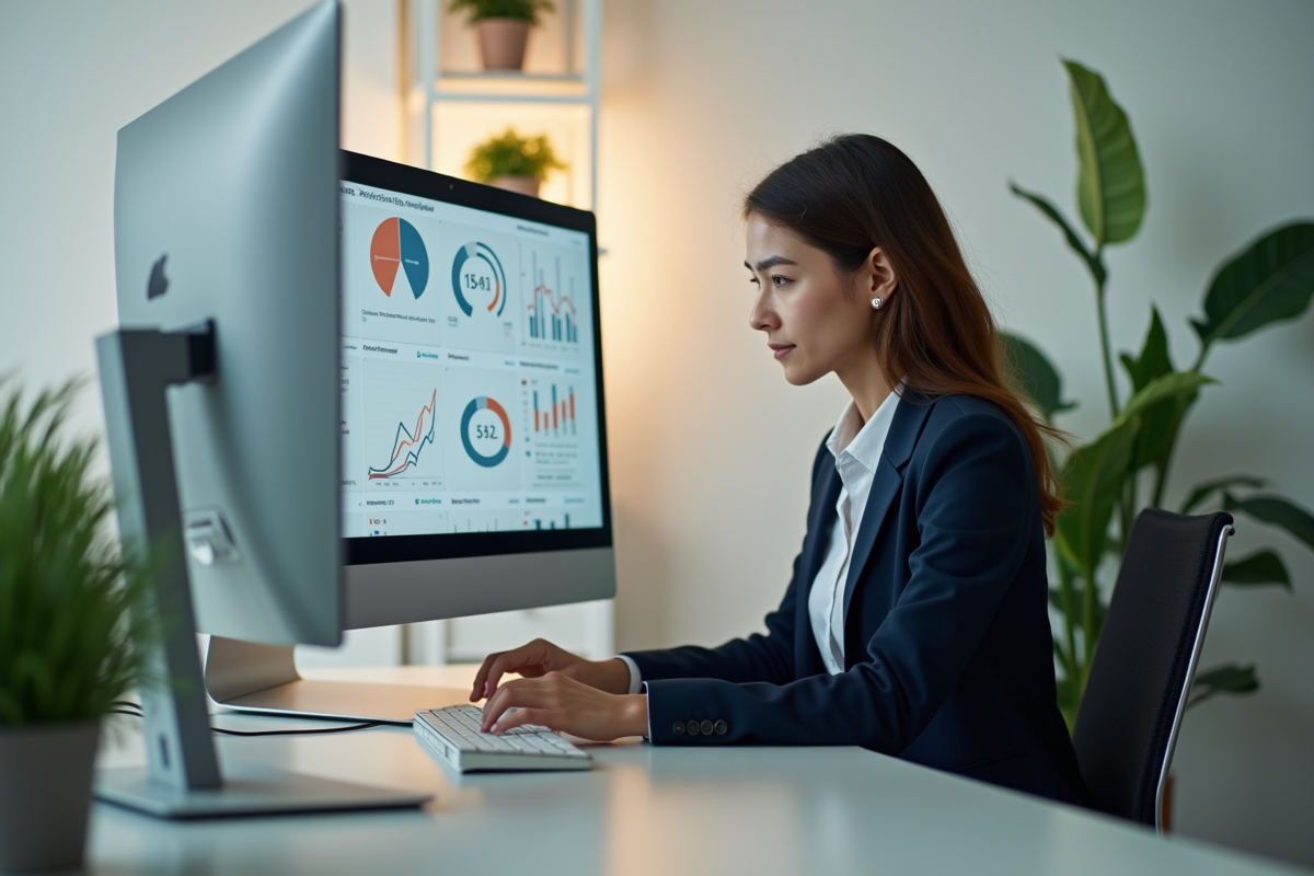 Jeune femme HR analysant des données sur son ordinateur