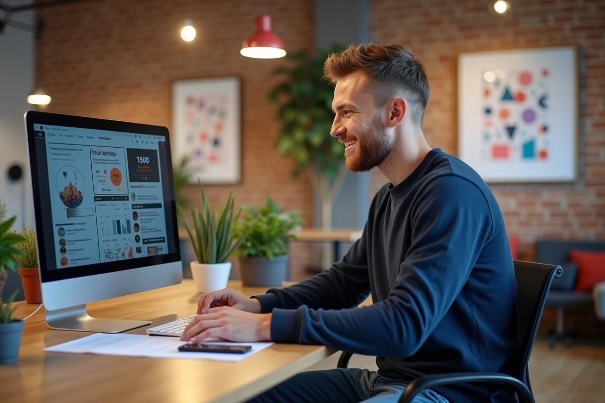 Jeune marketeur travaillant sur son ordinateur dans un coworking à Lyon