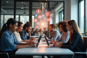 Groupe de jeunes professionnels collaborant dans un bureau lumineux