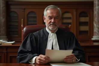 Juge en robe noire dans une cour historique