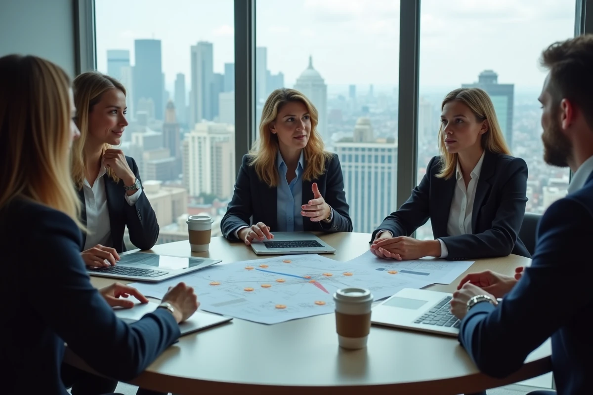 Groupe de professionnels discutant autour d