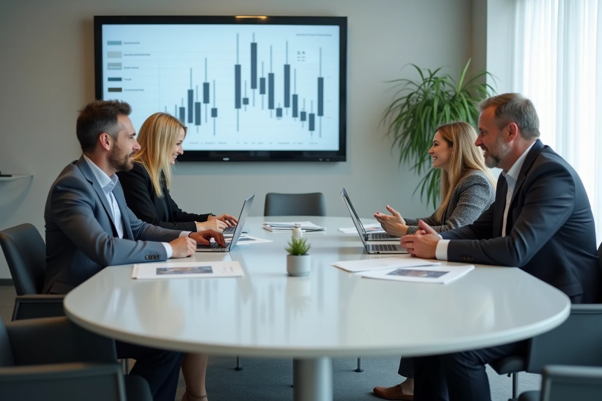 Réunion de dirigeants autour d'une table en salle de réunion pour développer un réseau B2B et optimiser le dealflow