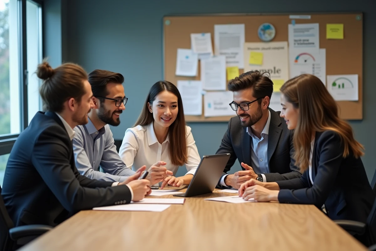 Groupe de collègues discutant autour d une table de réunion