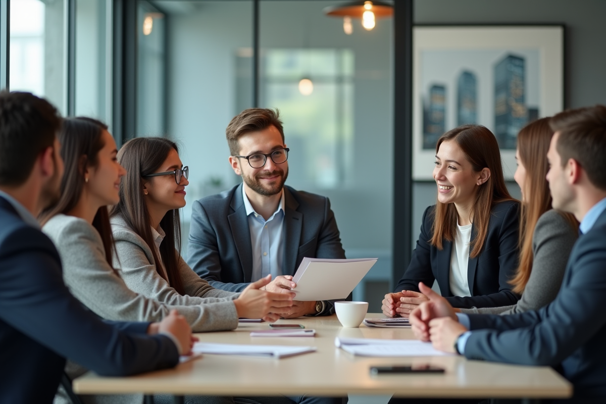 Groupe de jeunes adultes en réunion de travail