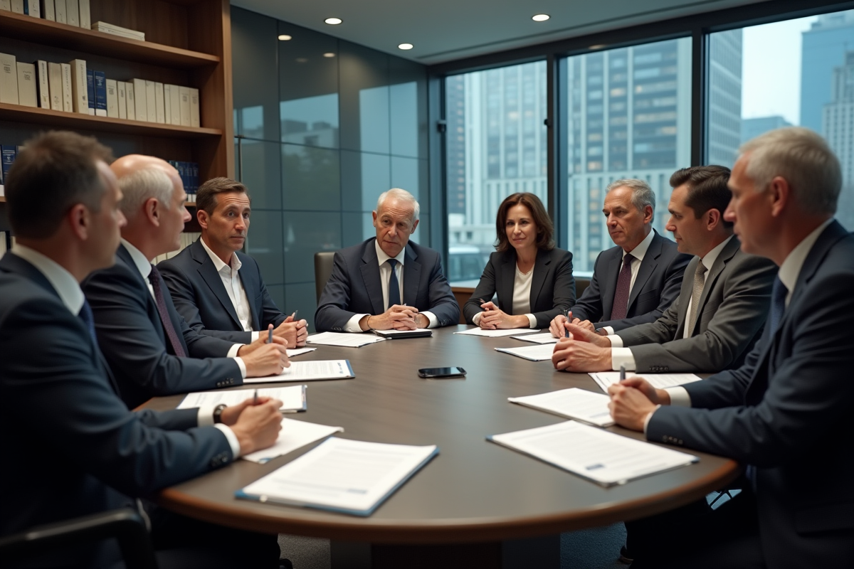 Groupe de professionnels en réunion de politique