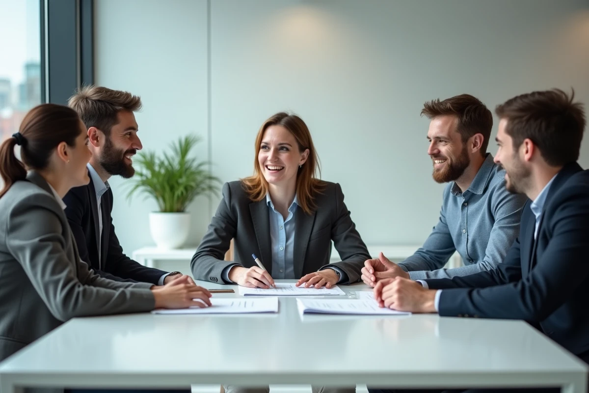 Groupe de jeunes fondateurs en réunion d