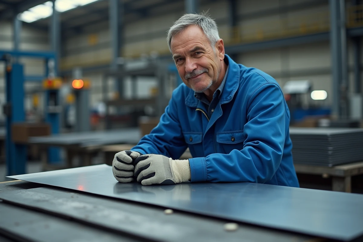 Technicien inspectant une pièce de métal dans une usine